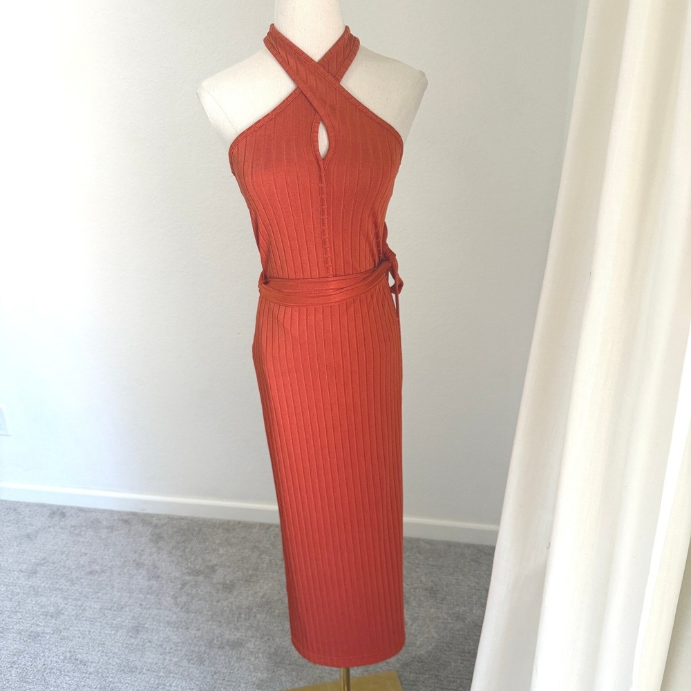 Club Monaco 2 Piece Set Orange‎ Halter Top Wrap Skirt Small Resort Chic European